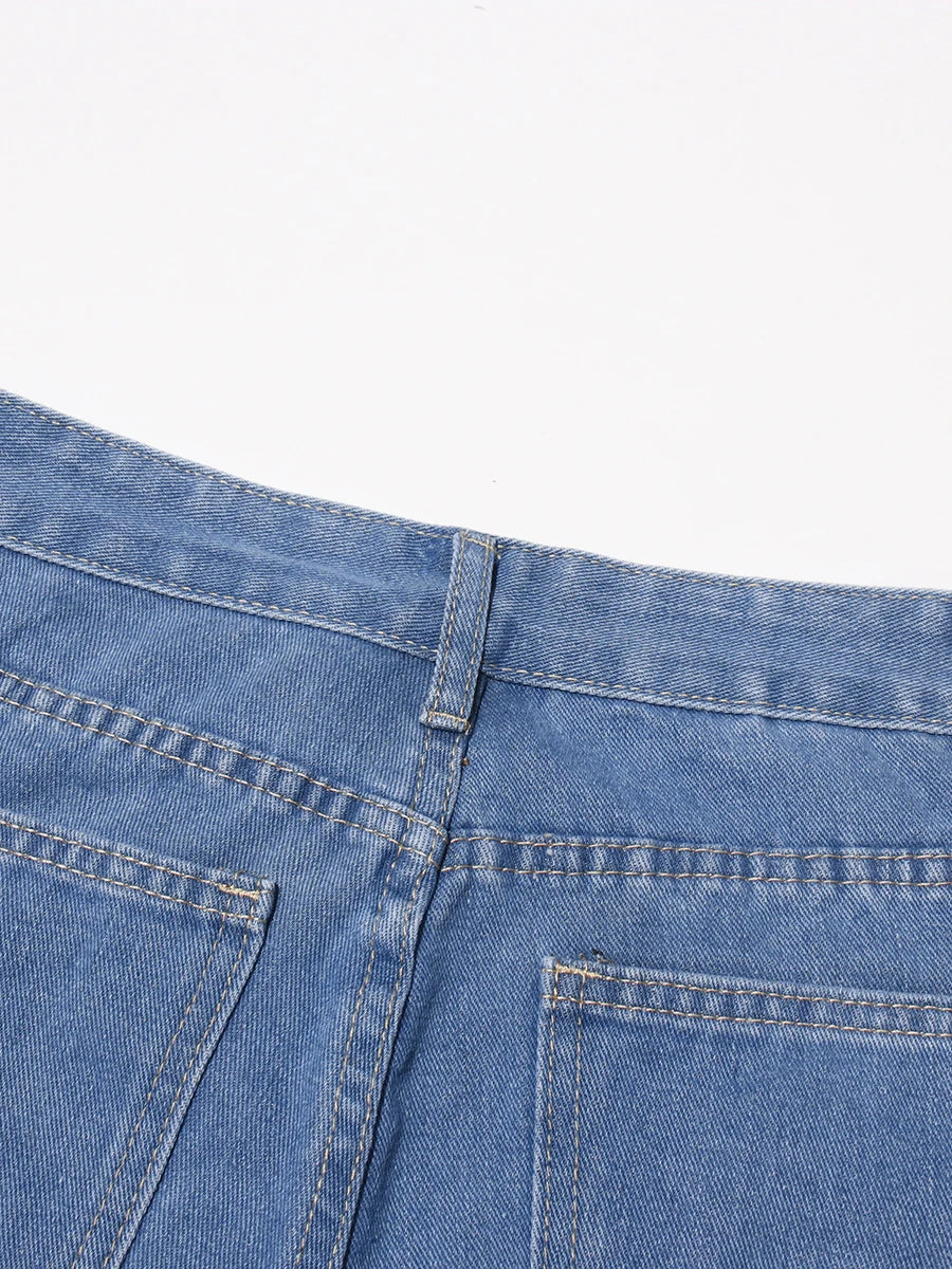 VGH Solid Slimming Hollow Out Temperament Denim Pants For Women High Waist Spliced Button Temperament Trousers Female Fashion