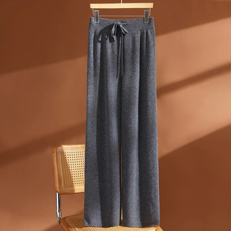 ADDONEE Autumn Winter Women's 100% Wool Set Hoodie Pullover Wide Leg Pants Thick Casual Cashmere Knitwear Sweater Trousers Suit