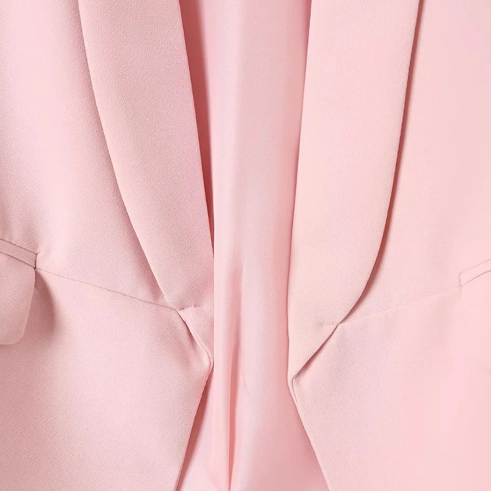 Women Fashion Office Wear Open Blazer Coat Vintage Long Pleated Sleeves Flap Pockets Female Outerwear Chic Tops