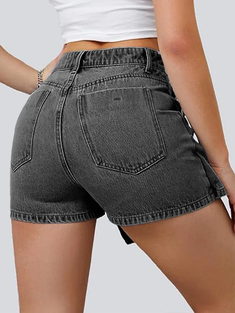 ZMTUO Denim Shorts High Waisted Button Front Asymmetric Design Women's Fashion Trendy Street Y2K Style jeans