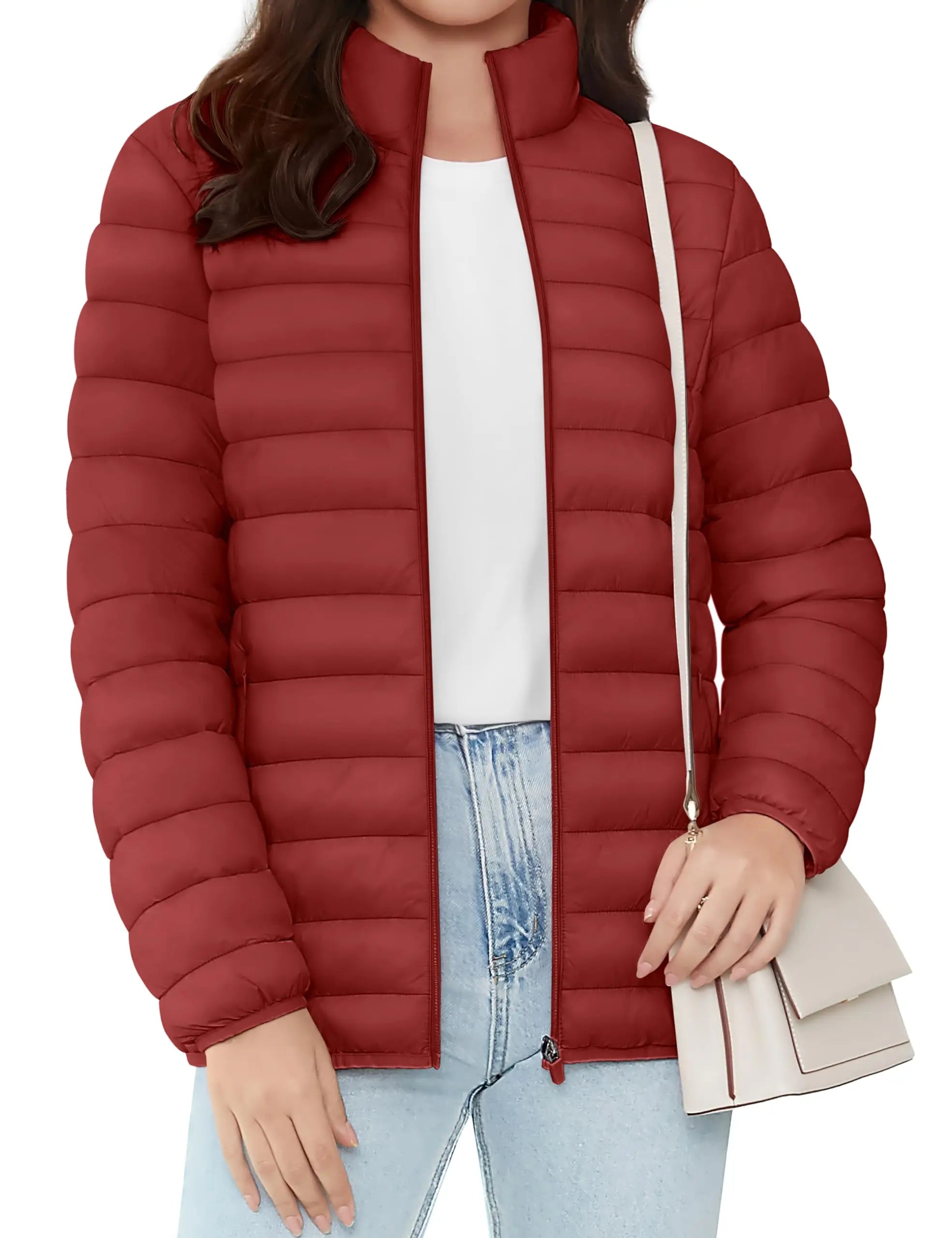 TACVASEN Full Zip Up Puffer Jacket Womens Winter Lightweight Quilted Down Warm Coats Casual Windbreaker Oversize Outwear Outdoor