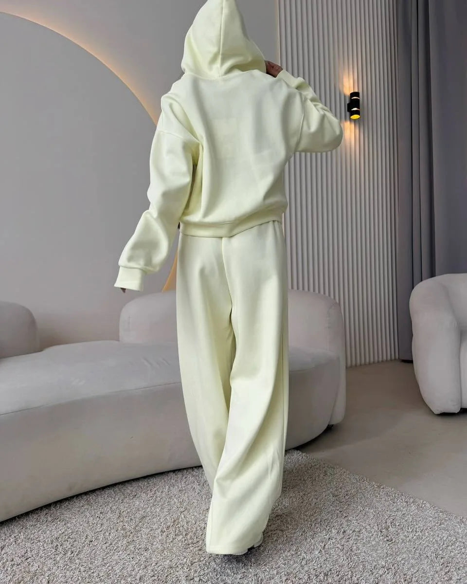 2025 Woman 2 Piece Set Outfit Sports Suit Long-sleeved Zipper Cardigan Hooded Sweatshirt Lace-up Trousers Two-piece Set Trendy