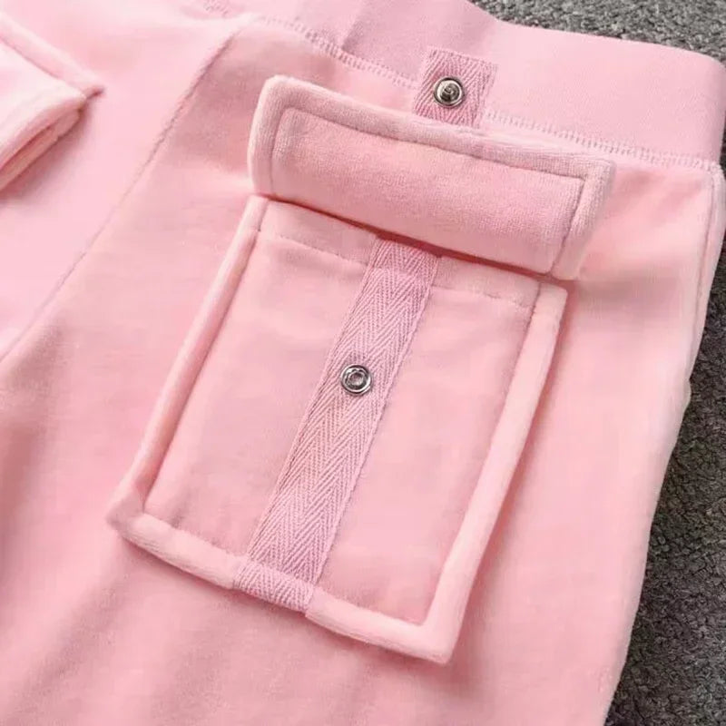 2 Piece Sets Women Outfit Tracksuit Hoodies Juicy Tracksuit 2 Piece Set with Pocket Trousers and Jacket Sets Velvet Tracksuit