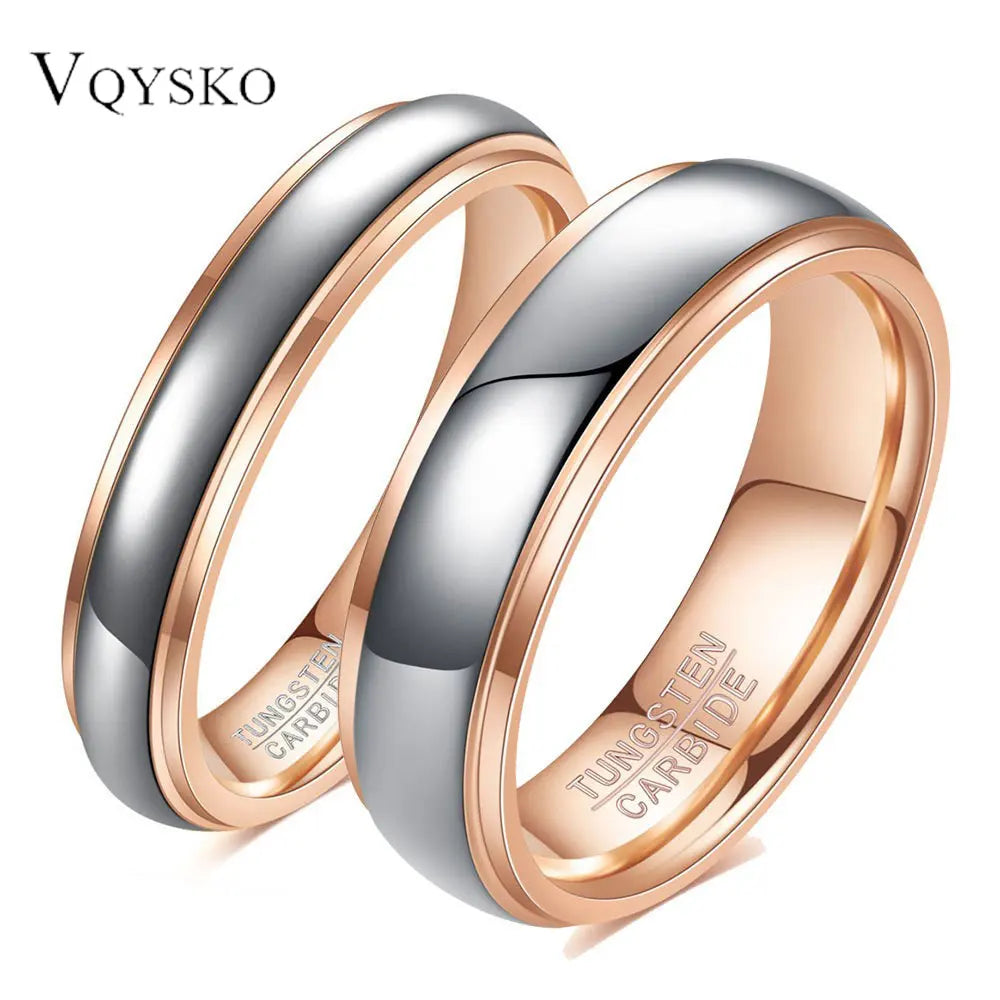 Classic 4/6mm Tungsten Men Ring Bilateral Curved Rose Gold Stainless Steel Ring for Women Wedding Band Couples Jewelry Accessory