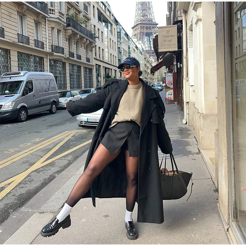 Belts Double Breasted Women's OverCoat Elegant Laple Pocket Full Sleeve Female Coat 2025 Autumn Winter Fashion New Lady Outwears