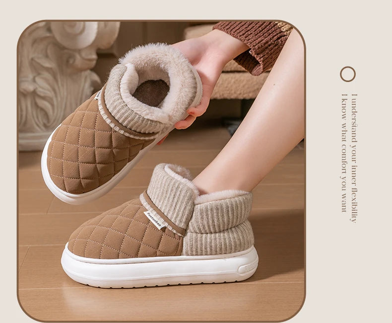 Winter thick soled anti slip warm cotton shoes with fleece bag and cotton slippers for external wear