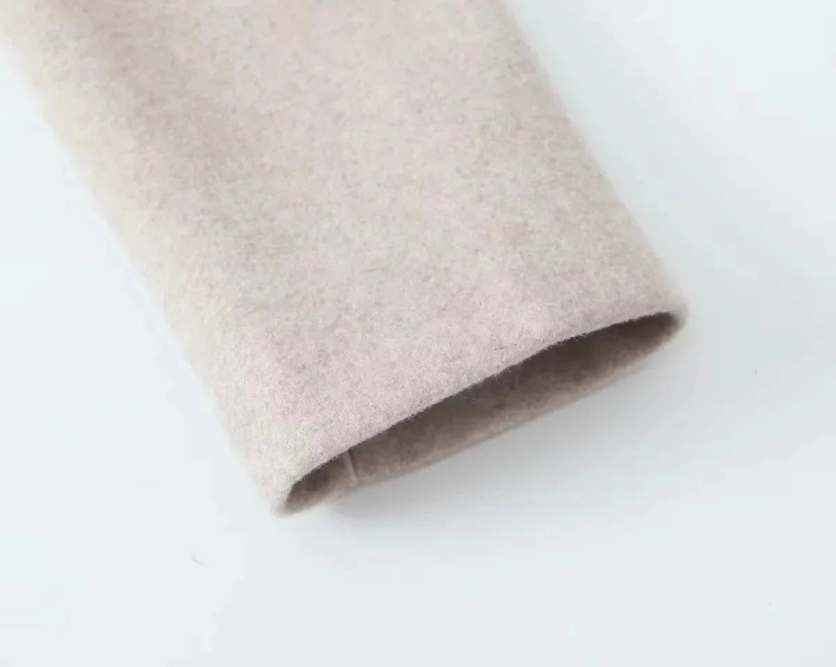 2025 Women Woolen coat Fashion Solid Open Stitch Long Trench Coats Vintage V-Neck Full Sleeves Female Chic Lady Outfits