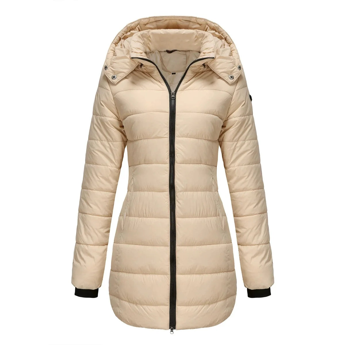 New Winter Women's Cotton Jacket Mid-Length Slim Fit down Cotton Coat Warmth Polyester Fiber Long Sleeve Zipper Closure