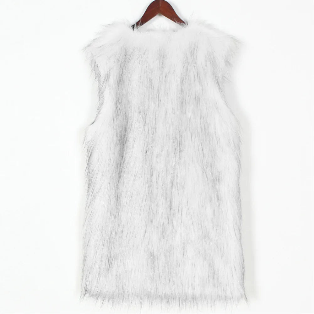 VigoCasey 2025 White Sleeveless Thick Faux Fur Vest Coat Woman V Neck Plush Warm Waistcoat Lady Autumn Winter Fluffy Vest Jacket