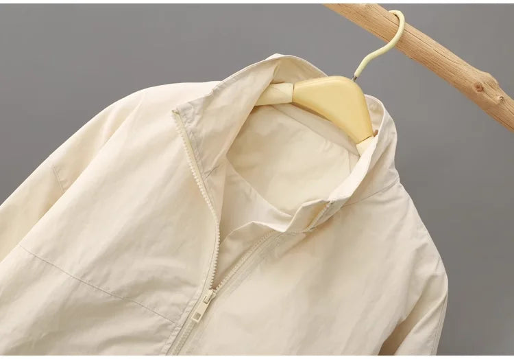 Women's New Autumn Zippered Loose Workwear Windbreaker Short Coat Women's Casual Long-sleeved Tops