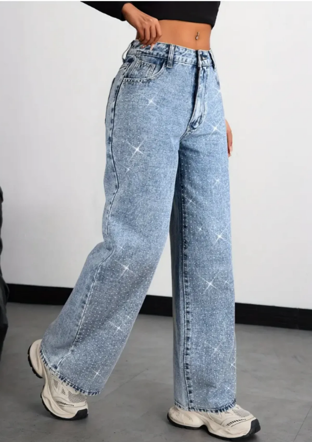 American-style high street retro full-diamond wide-leg jeans for women  new 2025 autumn style versatile and slimming great for a