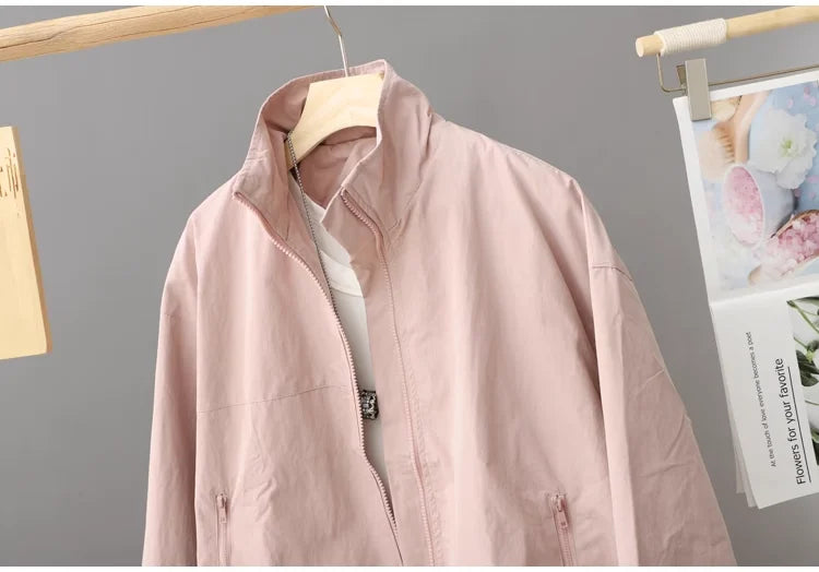 Women's New Autumn Zippered Loose Workwear Windbreaker Short Coat Women's Casual Long-sleeved Tops