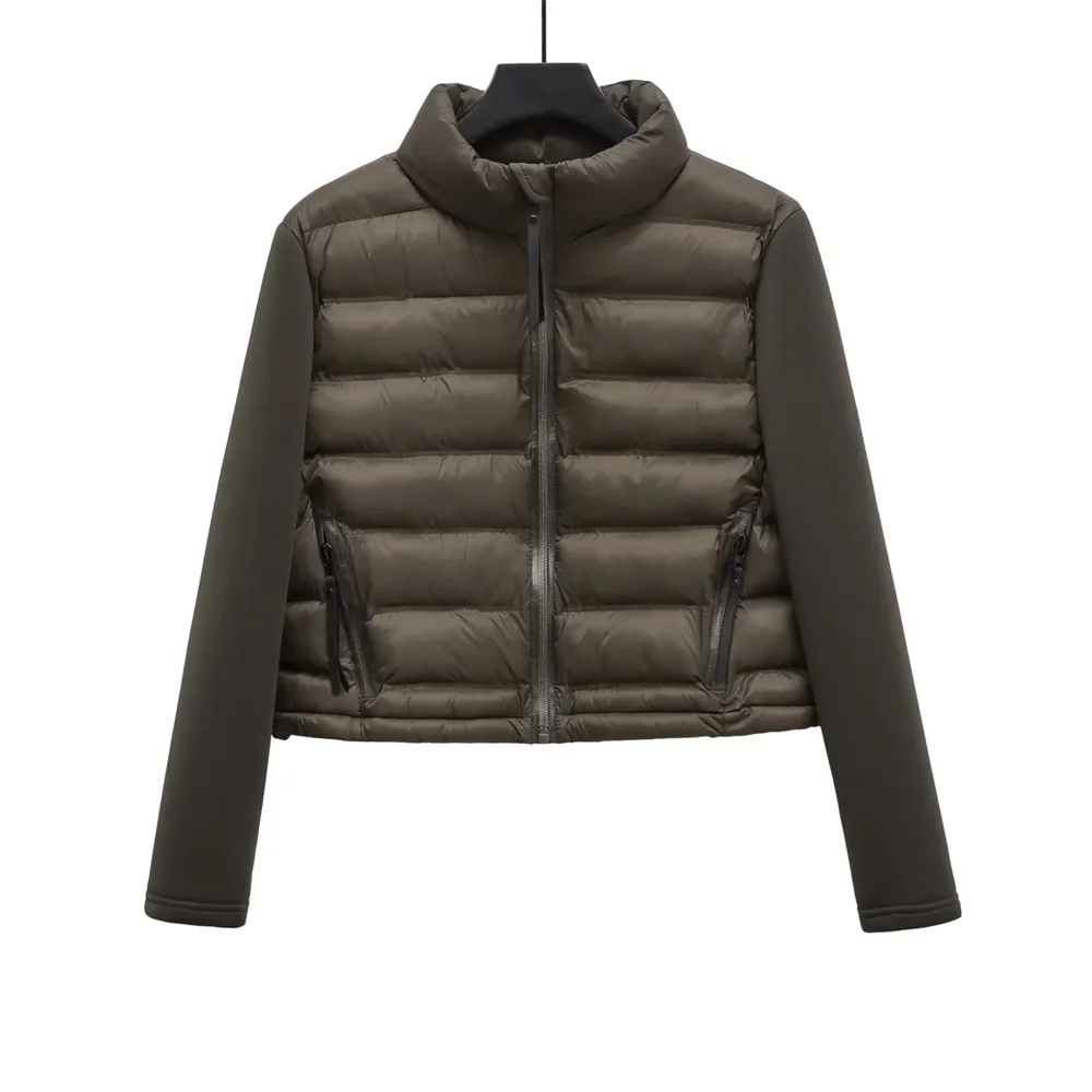 Kar&Otza 2025 Autumn/Winter New Women's Stand up Collar Splicing Short Cotton Clothes Lightweight Cotton Jacket Coat