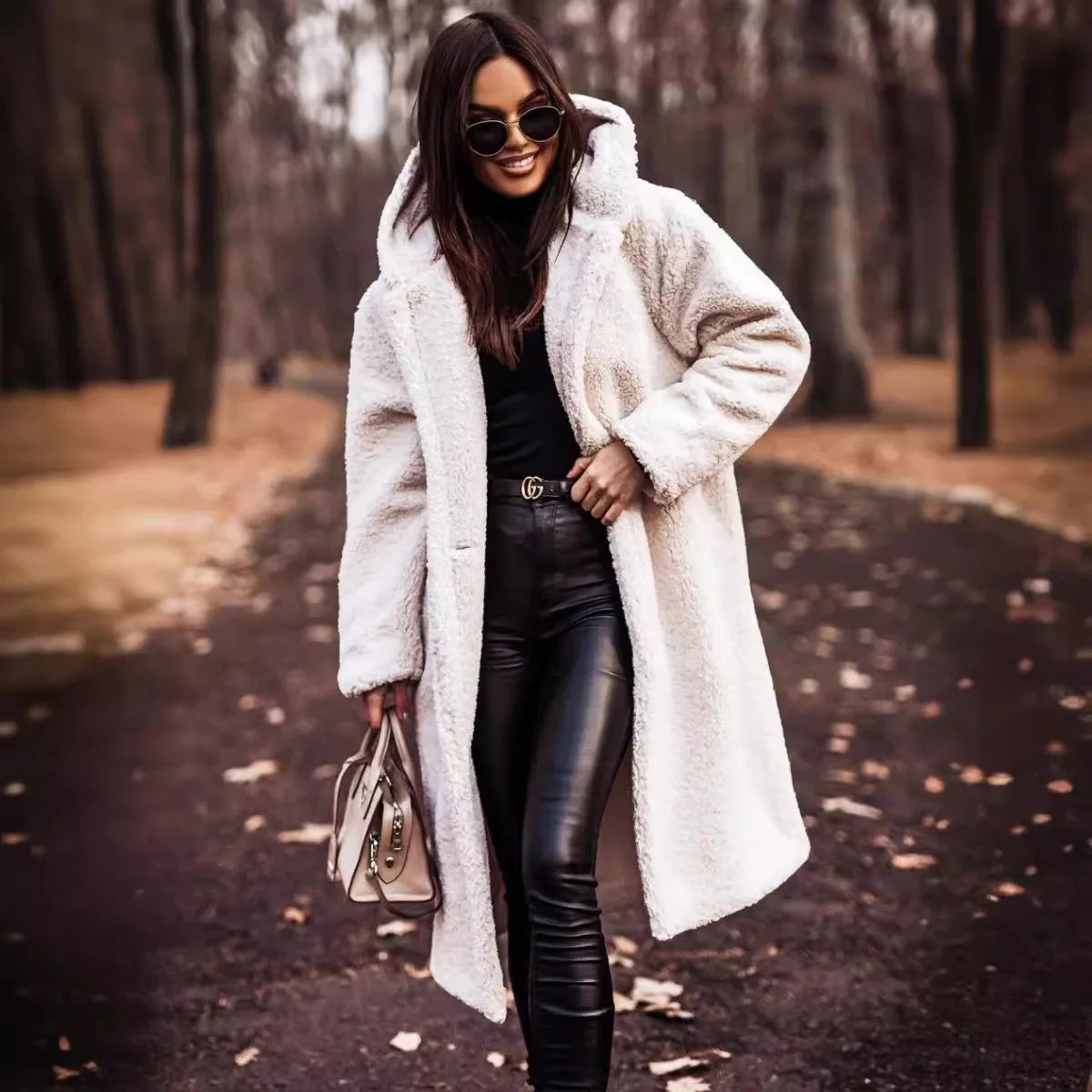 Keep Warm Plush Woolen Coat Women Solid Color Thicken Single Breasted Long Hooded Coats Autumn Winter Female Clothing Streetwear