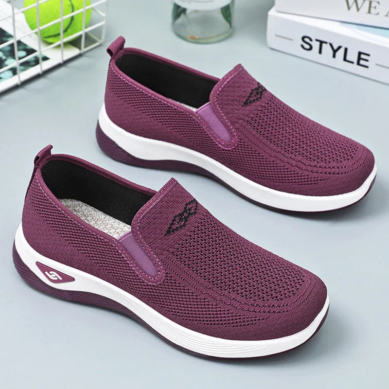 Spring and summer new women's shoes, knitted breathable, sports running shoes, casual work shoes, platform shoes