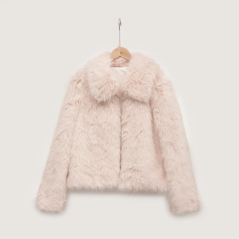 Fashion Vintge Women's Faux Fur Coat Turn-Down Collar Classic Overcoats Basic Fluffy Fox Jackets Lady Elegant Overcoats
