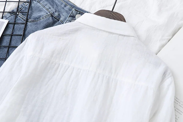 2025 Spring Autumn New Fresh Cotton Yarn Ladies Long Sleeve Shirt Flower Embroidered Women's Casual Shirt Female Blouse Clothes