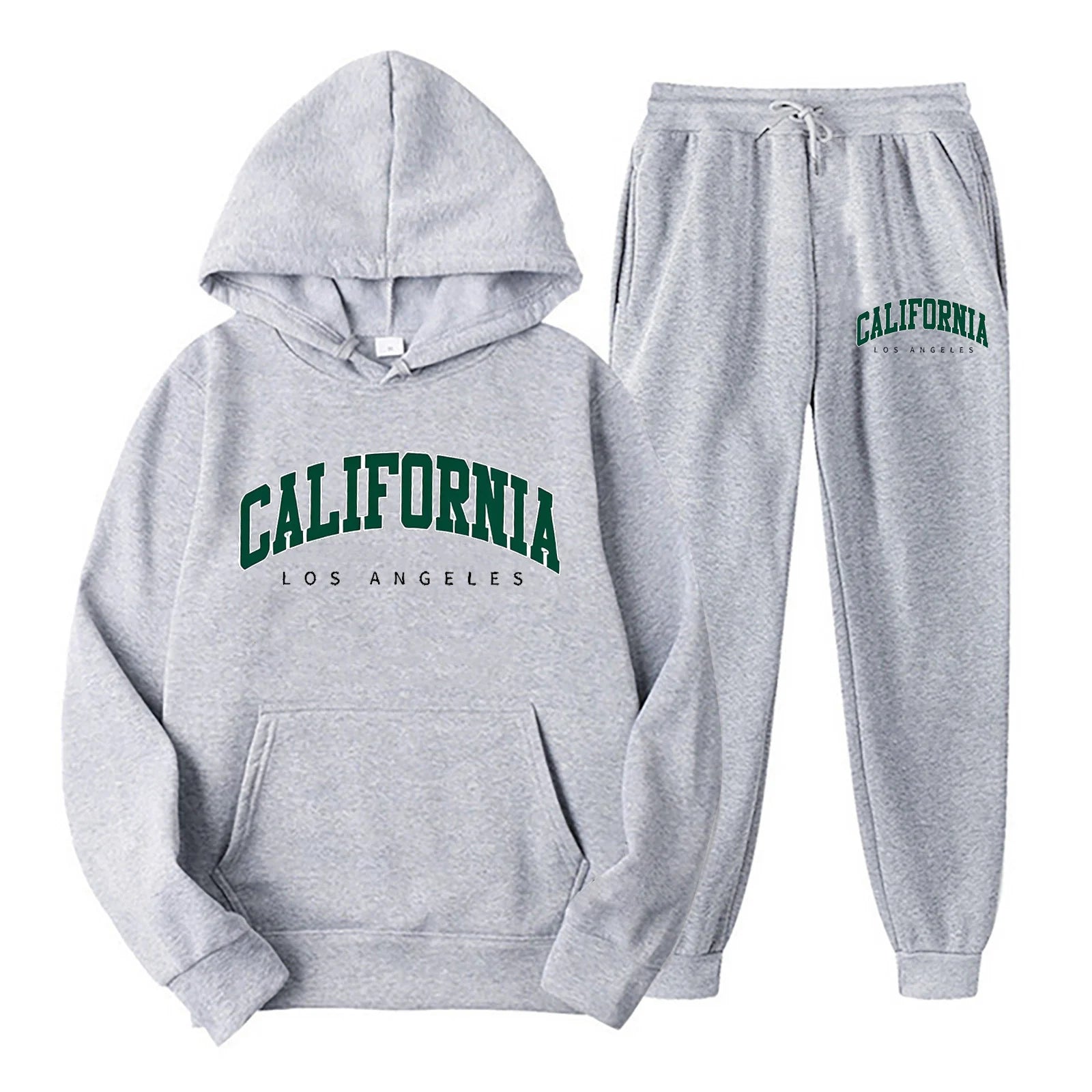 Women's Autumn/Winter Fashion Casual California Los Angeles Printed Thick and Velvet Warm Hoodie+Sports Pants Set