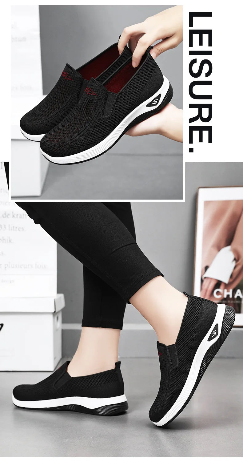 Spring and summer new women's shoes, knitted breathable, sports running shoes, casual work shoes, platform shoes