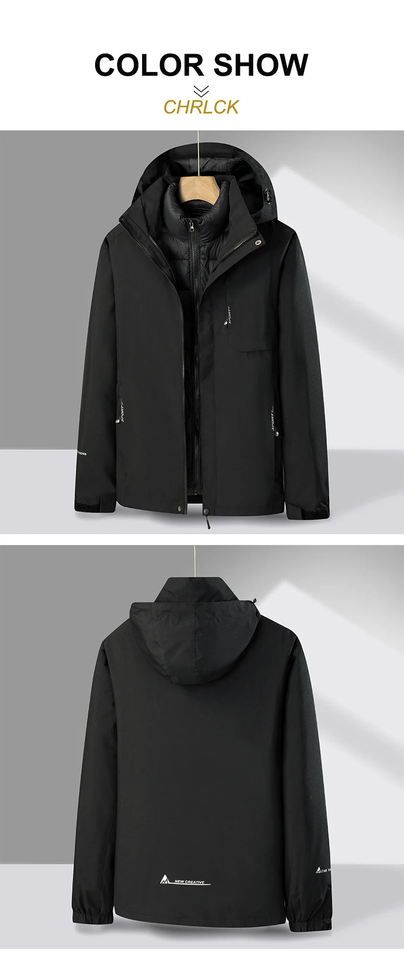 CHRLCK Women's 3 In 1 Thick Hiking Jacket Down Cotton Waterproof Winter Windbreaker Outdoor Warm Camping Jacket Windproof Coat