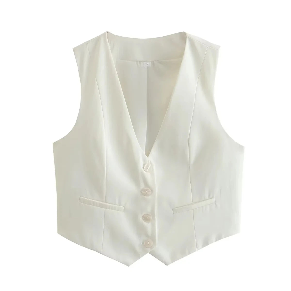 HH Fashion Women Vest Sleeveless Vests for Women Chic V-Neck Single-Breasted Ladies Elegant White Waistcoat Tops
