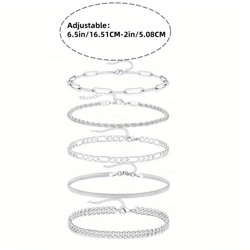 Vintage Punk Style Women's Bracelet Set Silver Bracelet Plated Gold bracelet Cuban & Paper Clip Chains Fashion Accessories