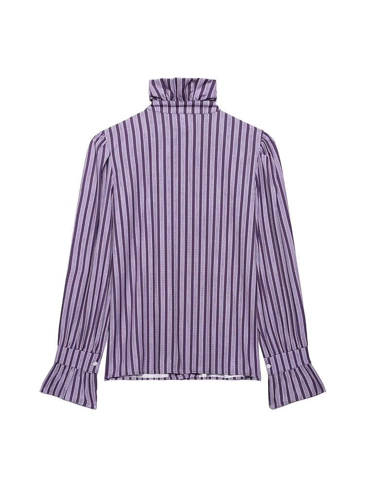 Yaphleet Women Elegant Ruffles Loose Purple Shirts 2025 Fashion Ladies Casual Blouses for Festival Female Chic Tops Clothes