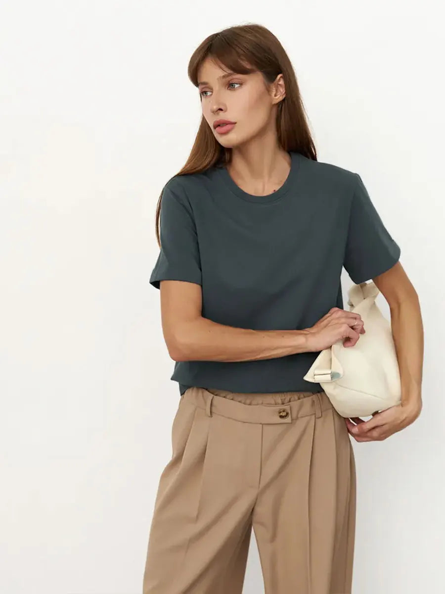 Bornladies Summer 100% Cotton Women's T-shirt Bottoming Basic Fashionable Solid Lady Short Sleeve Loose Tops Shirts 230g/㎡ Tops