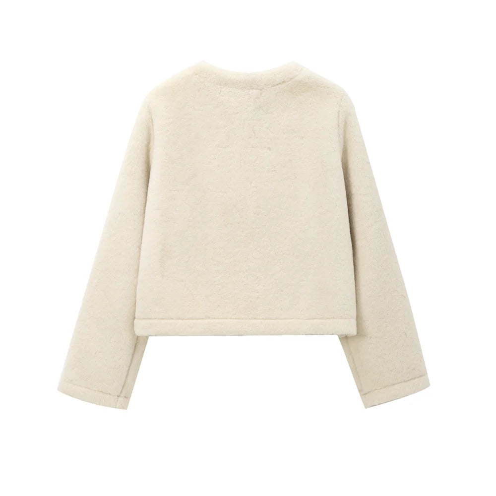 Thick Warm Faux Fur Jacket for Women, Long Sleeve Coat, Front Toggle, Female Outerwear, Chic Tops, Fashion