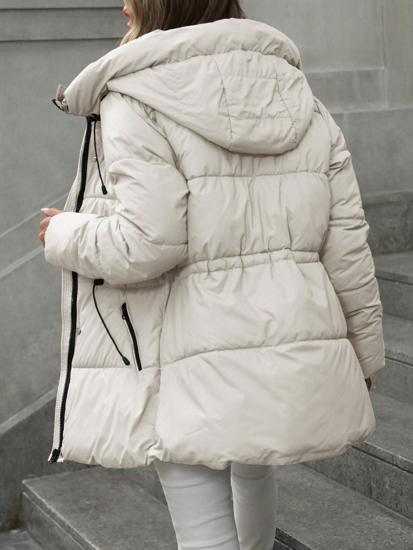 2025 New Autumn/Winter Collection: Mid-Length Puffer Coat Thickened, Warm Hooded Jacket Fashionable Casual Style with Adjustable Belt Features Zipper Closure Ideal for Daily Commuting And Outdoor