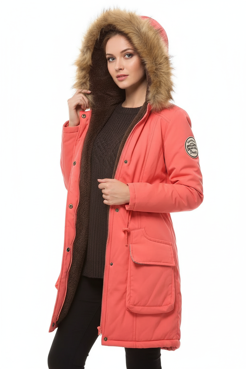 Casaco coral - Vista três quartos