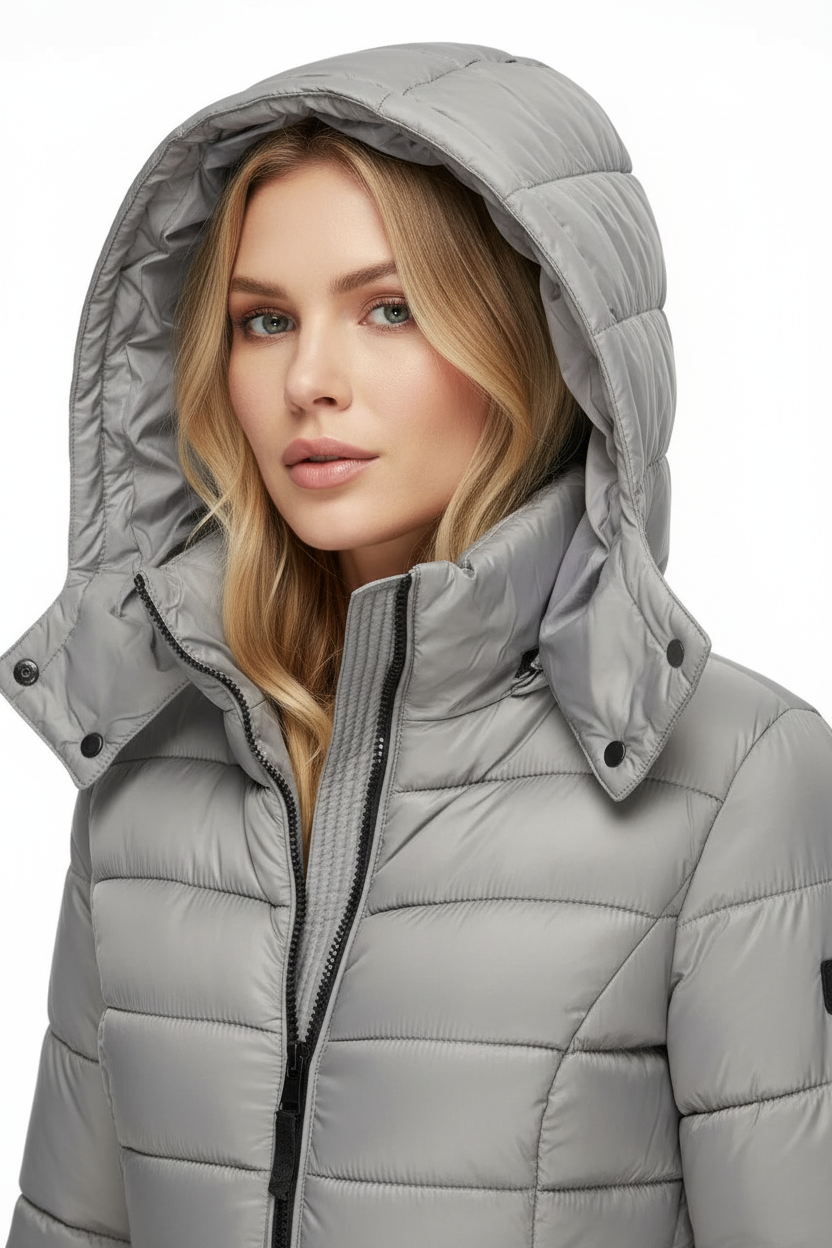 Casaco puffer cinza - detalhes