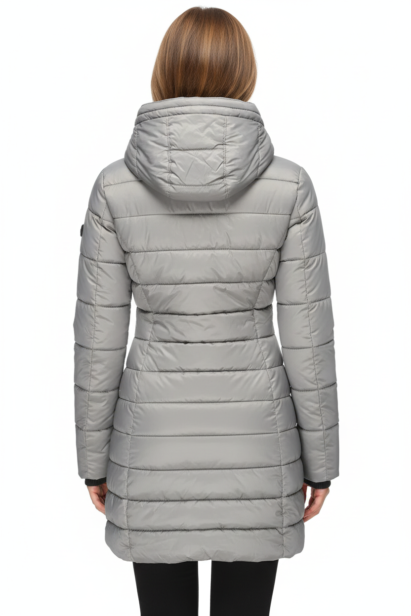 Casaco puffer cinza - vista traseira