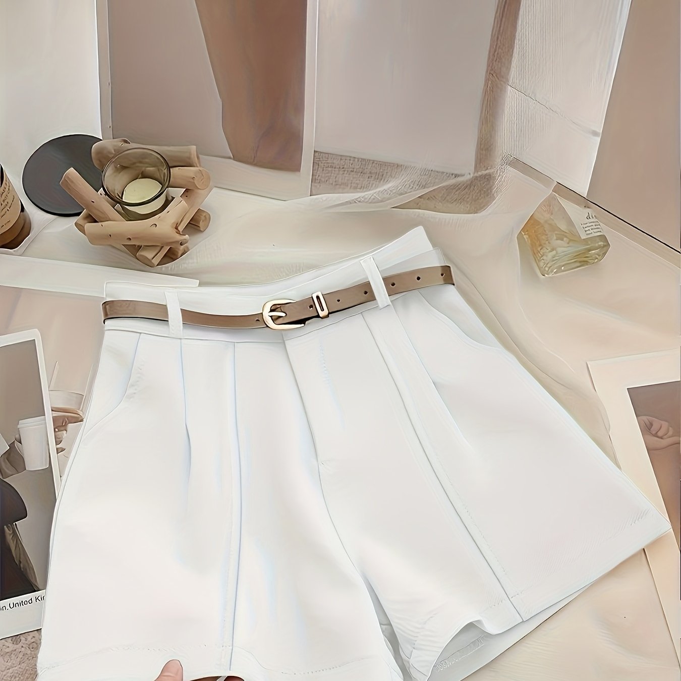 [Elegant Women's Shorts] Elegant Non-Stretch Women's Office & Formal Shorts | Structured Fabric for Business, Parties, Everyday - Navy Blue, All-Season Professional & Casual Pants (No Belt Needed) - Easy-Care, Sophisticated L