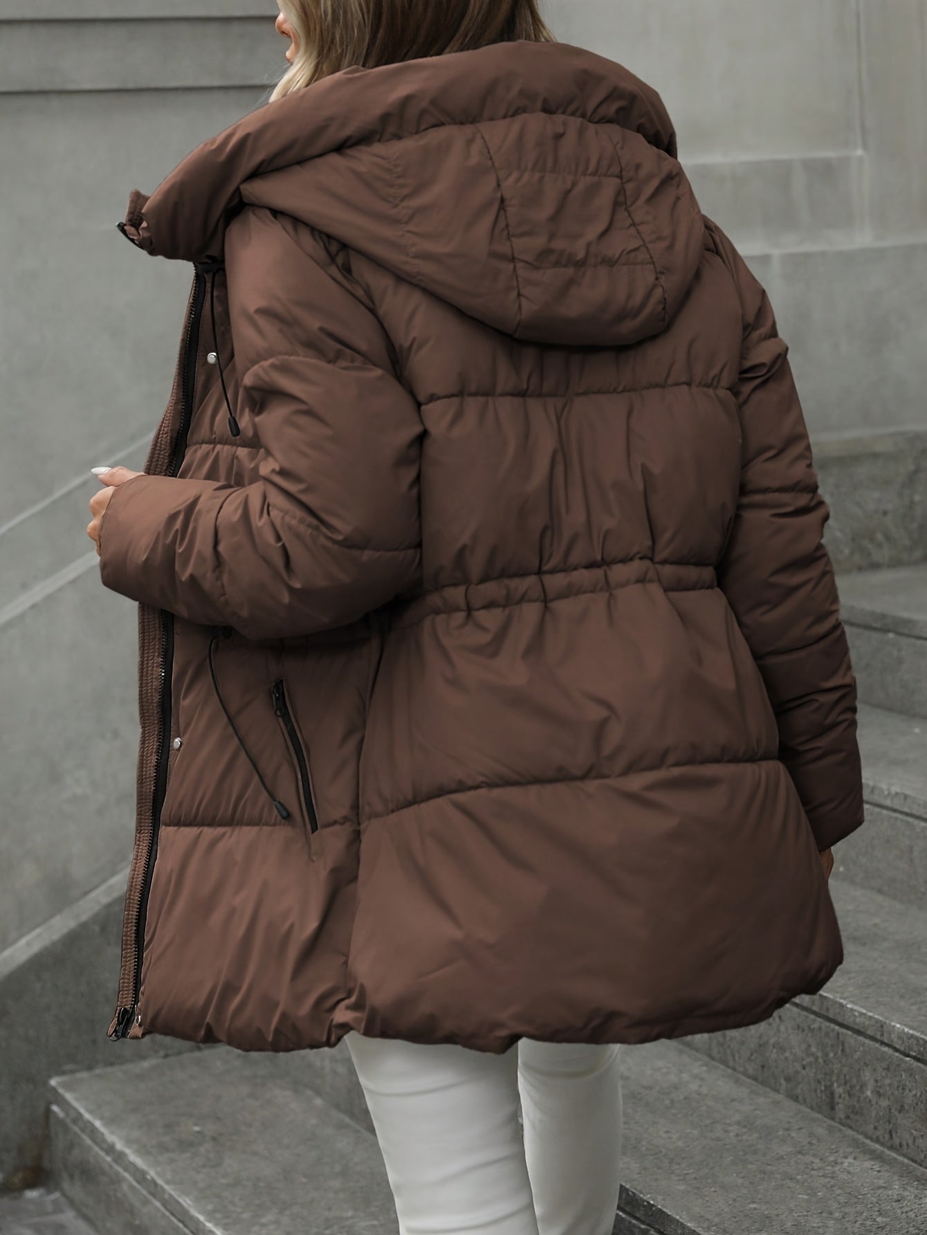 2025 New Autumn/Winter Collection: Mid-Length Puffer Coat Thickened, Warm Hooded Jacket Fashionable Casual Style with Adjustable Belt Features Zipper Closure Ideal for Daily Commuting And Outdoor