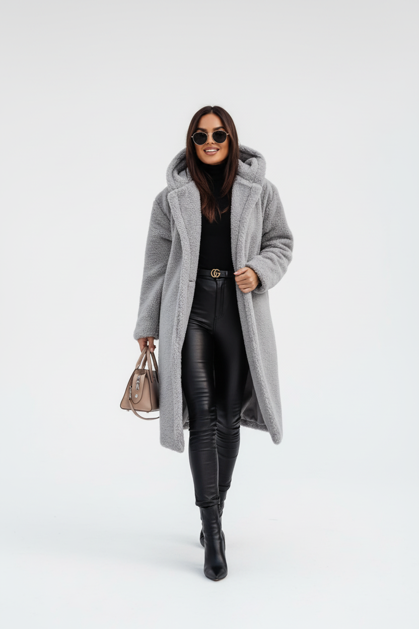 Foto de corpo inteiro com o casaco