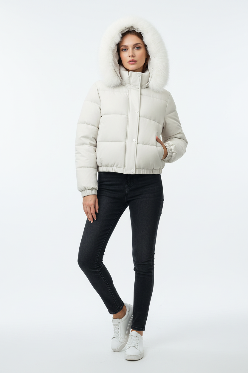 Jaqueta puffer branca - Vista frontal