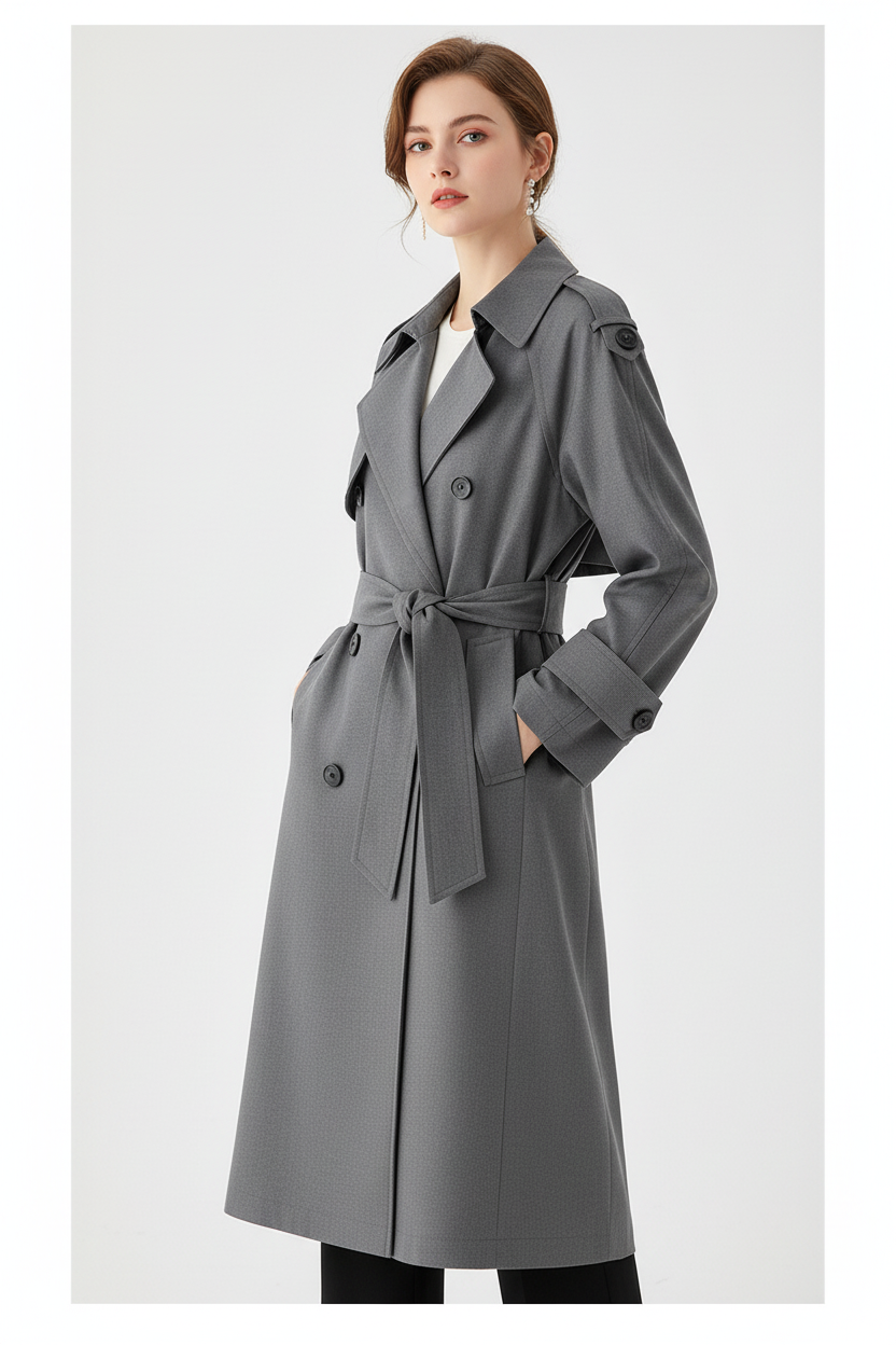 Modelo em casaco cinza - três quartos
