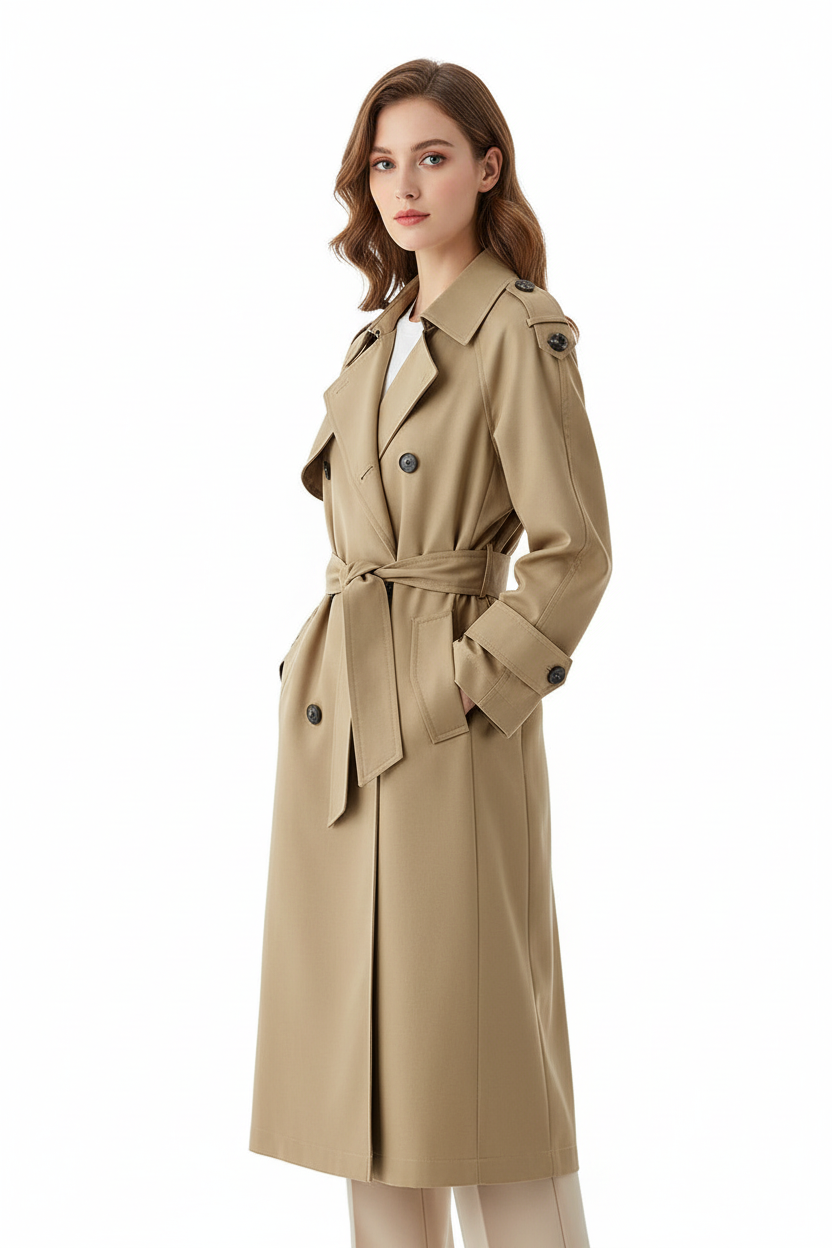 Modelo europeia em casaco bege - corpo inteiro