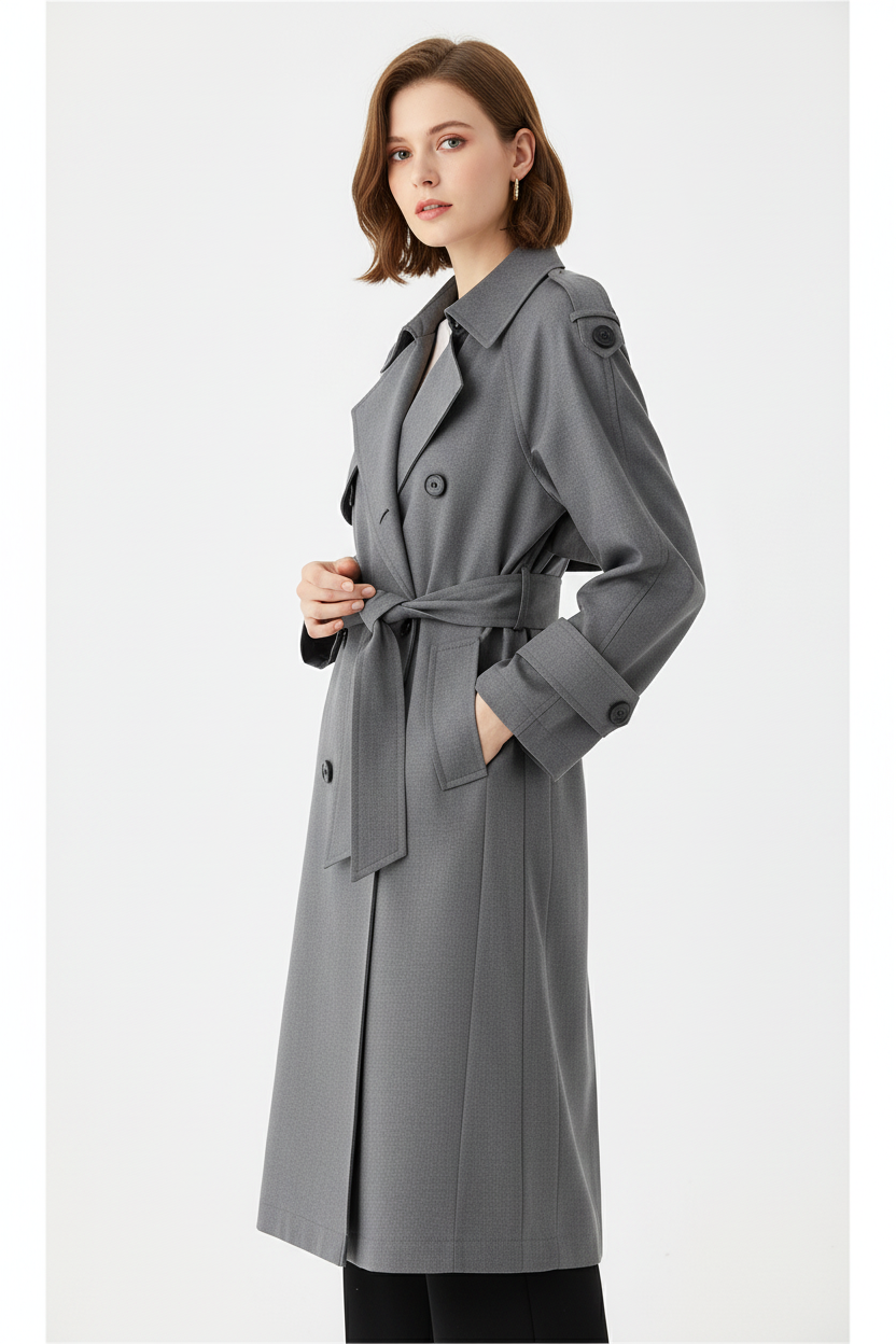 Modelo europeia em casaco cinza - três quartos