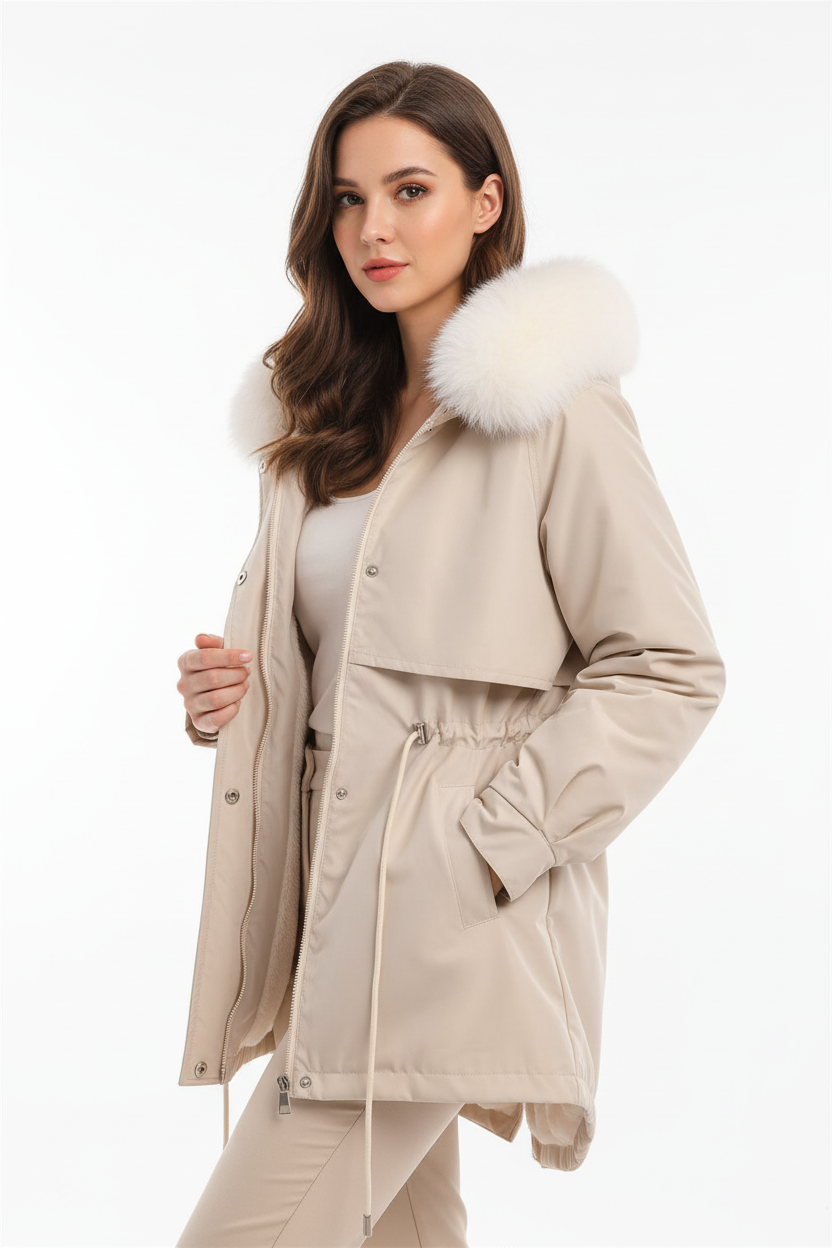 Modelo morena europeia usando casaco bege - Imagem 1