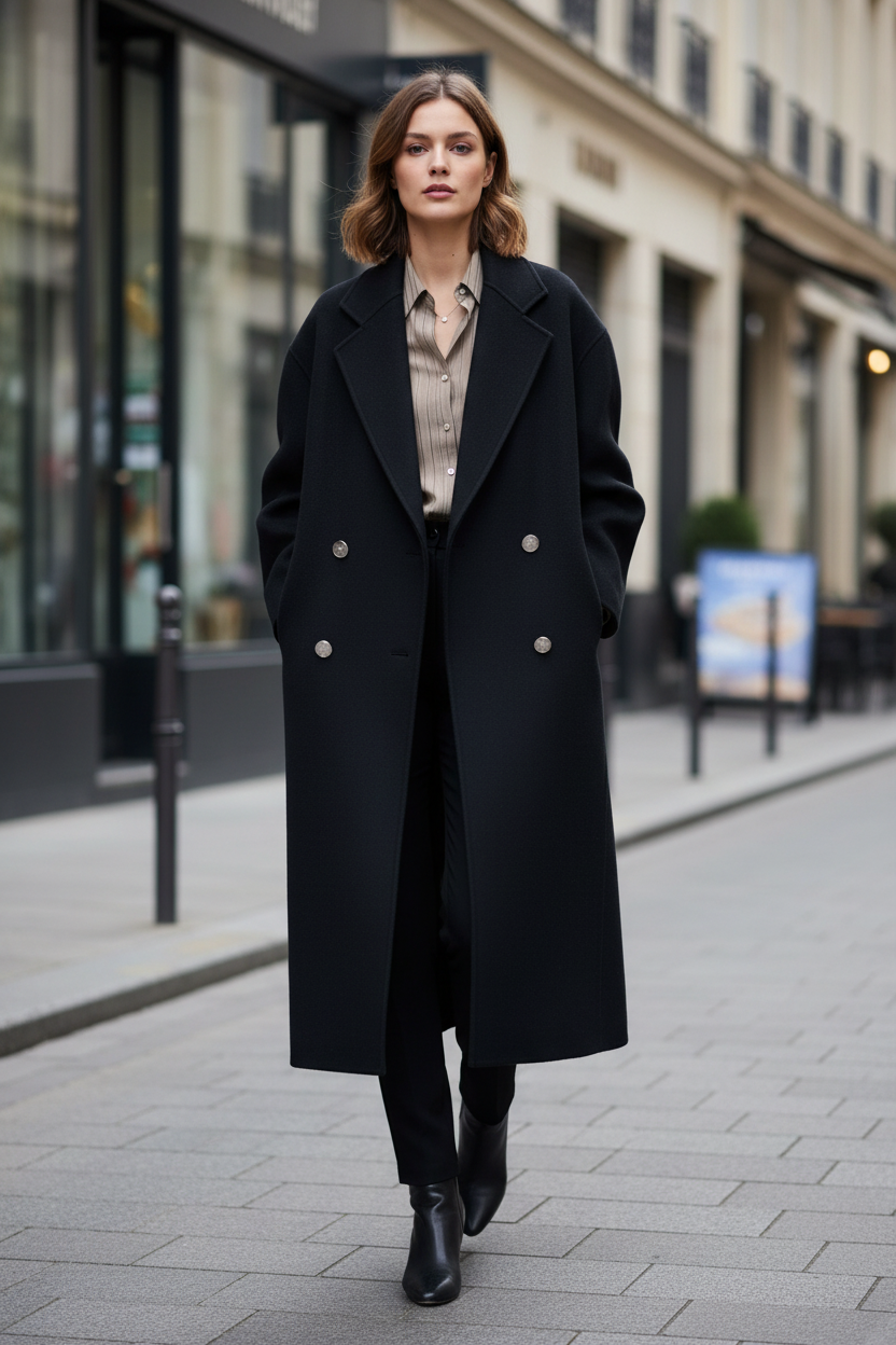 2025 New Arrival Women's Long Wool Coat Spring Autumn Audrey Hepburn Inspired Elegant Mid Length Slim Fit Woolen Overcoat