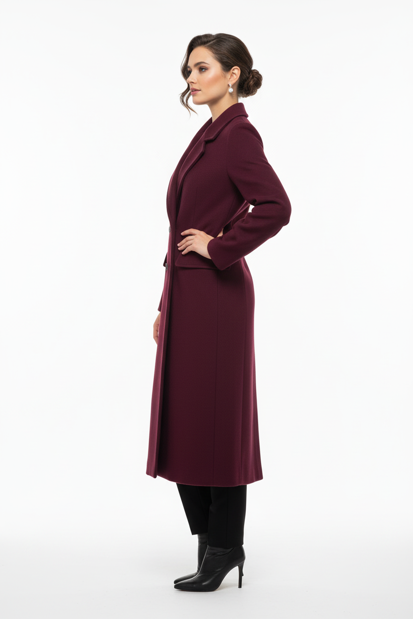 Nova modelo com casaco vinho - lateral